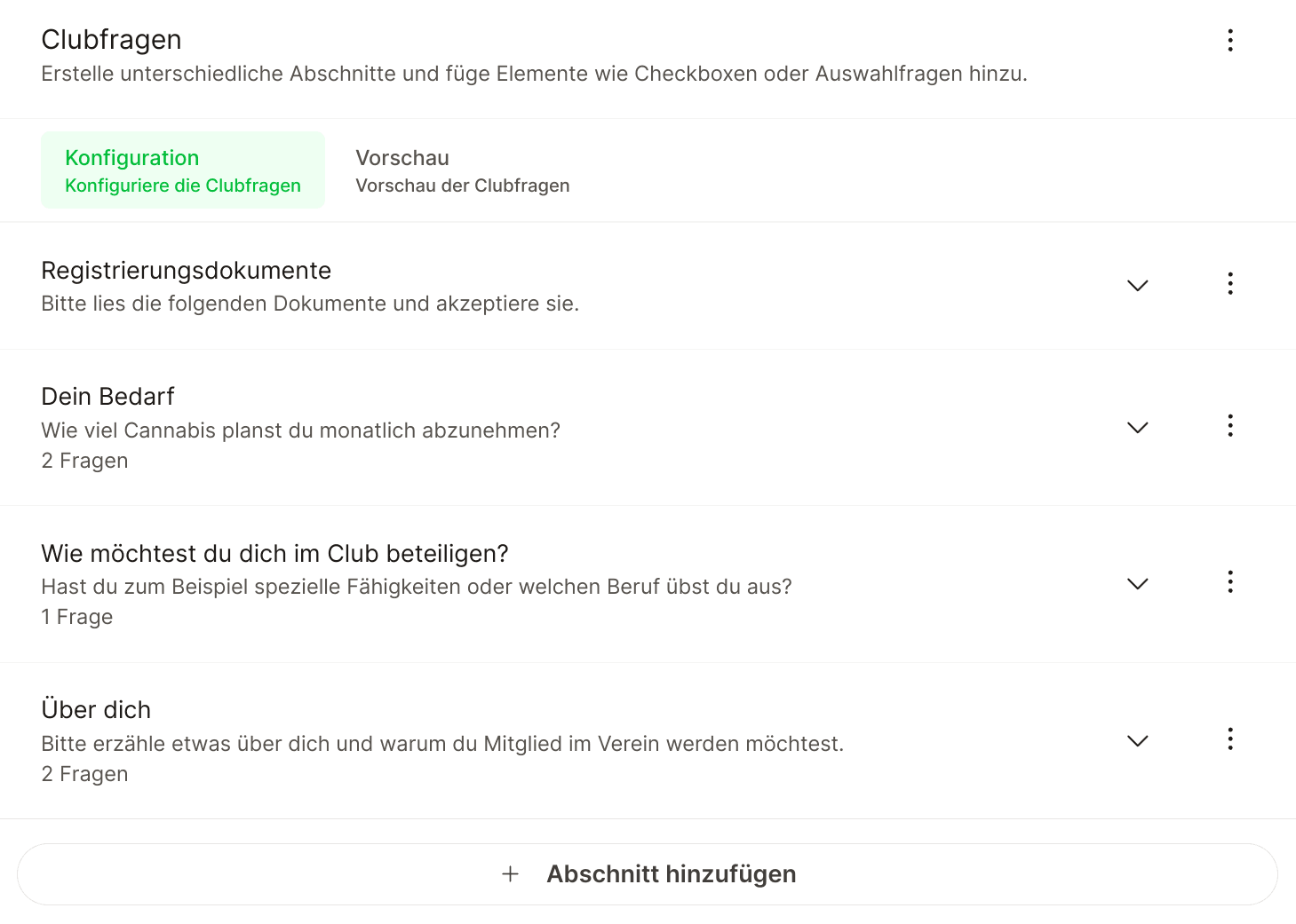 Clubfragen konfigurieren