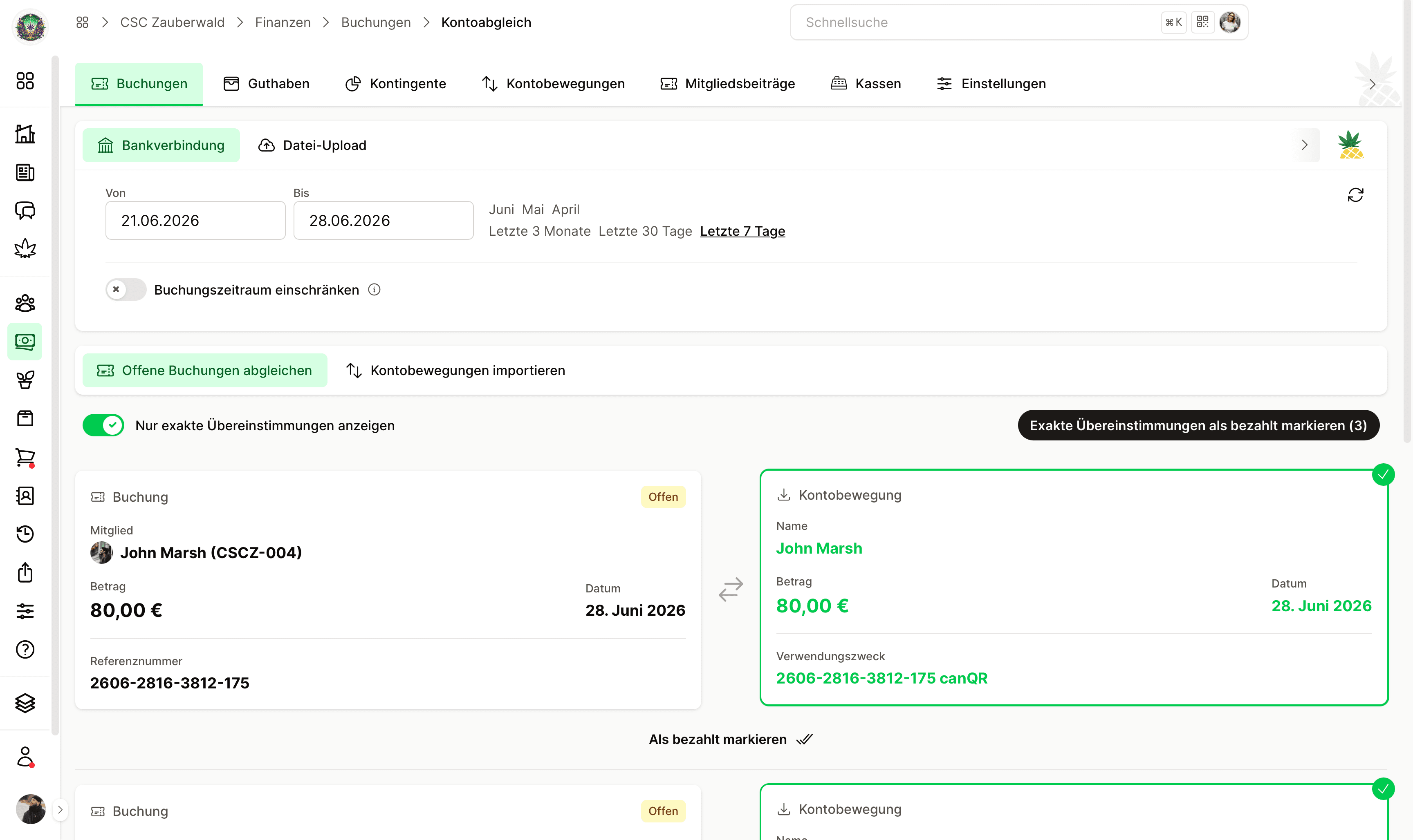 Cannanas Kontoanbindung – Kontoabgleich mit offenen Buchungen