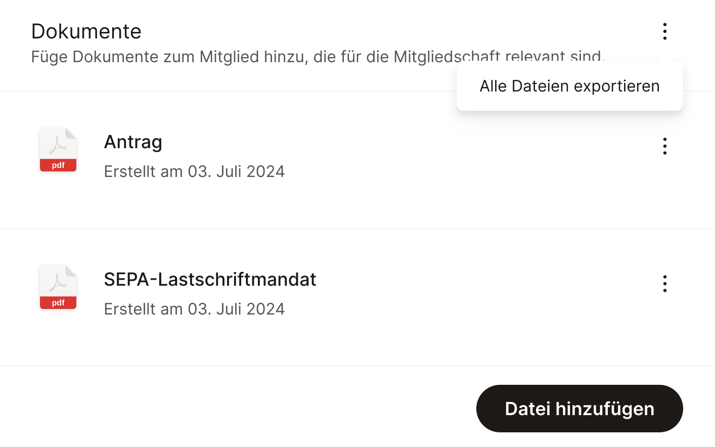 Cannanas Dokumentenverwaltung für Mitglieder