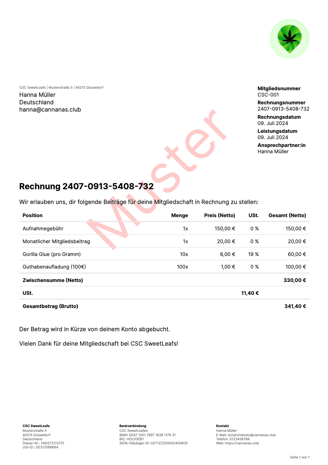 Cannanas Rechnung