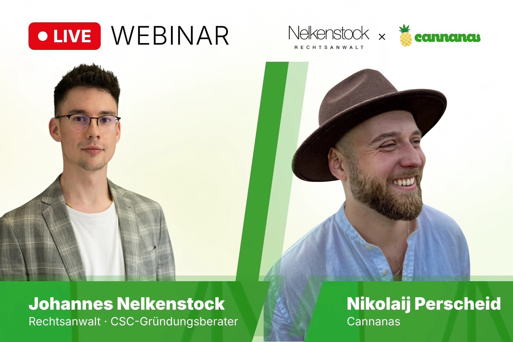 Die Hosts des Webinars: Rechtsanwalt Johannes Nelkenstock und Nikolaij Perscheid von Cannanas