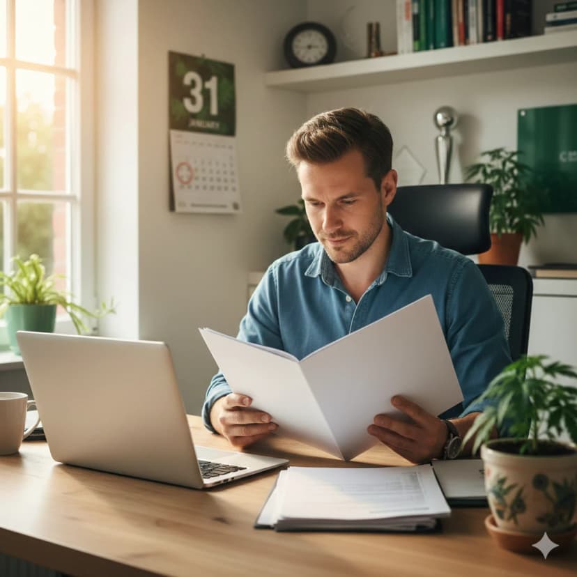 Ein Mensch überprüft einen Jahresbericht